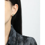 925 Silver Earrings Lab Emerald Asymmetric Shape Ear Buckle