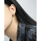 925 Silver Earrings Lab Emerald Asymmetric Shape Ear Buckle