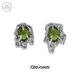 925 Silver Earrings Lab Emerald Asymmetric Shape Ear Buckle