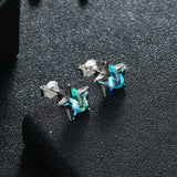 925 Silver Star Crystal Stud Earrings Women