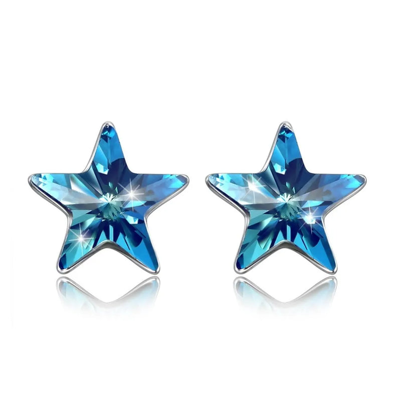 925 Silver Star Crystal Stud Earrings Women