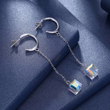 925 Silver Earrings Crystal Rhinestone Pendant Mother's Gift