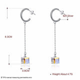 925 Silver Earrings Crystal Rhinestone Pendant Mother's Gift