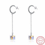 925 Silver Earrings Crystal Rhinestone Pendant Mother's Gift