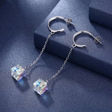 925 Silver Earrings Crystal Rhinestone Pendant Mother's Gift