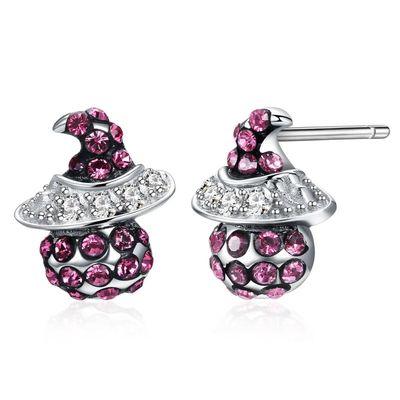 925 Silver Romantic Retro Witch Crystals Stud Earrings Lady Party S925