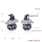 925 Silver Romantic Retro Witch Crystals Stud Earrings Lady Party S925