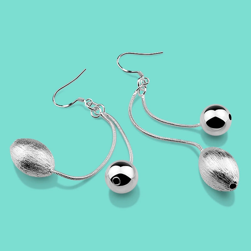 925 Silver Bohemian Frosted Bead Earrings Charm Jewelry