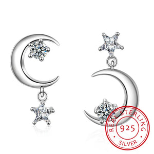 925 Silver Zirconia Star Moon Tassel Earrings S-E389