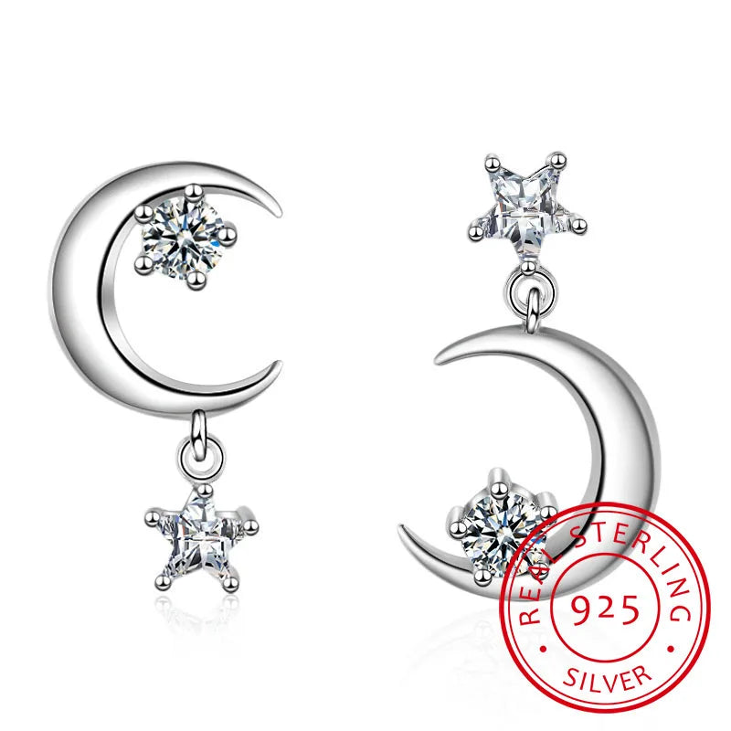 925 Silver Zirconia Star Moon Tassel Earrings S-E389