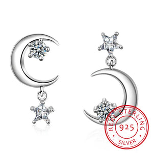 925 Silver Earrings Star Moon Tassel Earrings For Women
