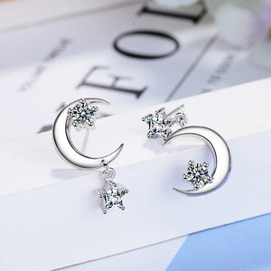 925 Silver Earrings Star Moon Tassel Earrings For Women