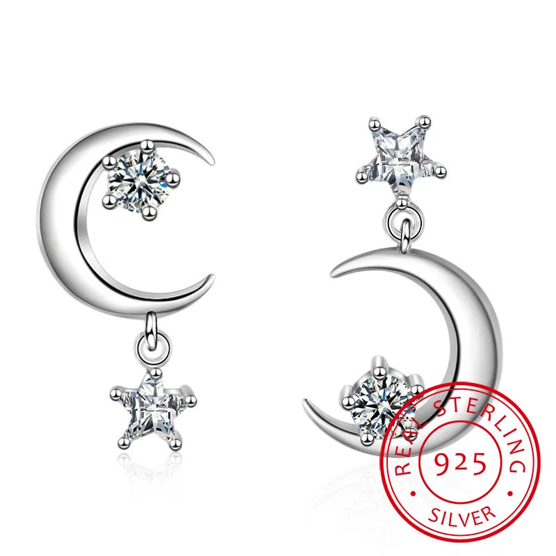 925 Silver Earrings Star Moon Tassel Earrings For Women
