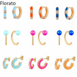 925 Silver Enamel Hoop Ear Buckles C Shape Stud Earrings