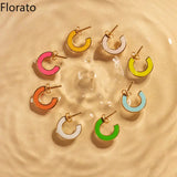 925 Silver Enamel Hoop Ear Buckles C Shape Stud Earrings