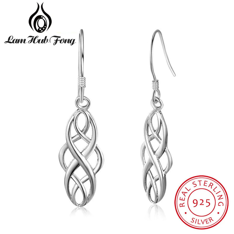 925 Silver Braided Shape Dangle Earrings 21mm Drop Jewelry Gift