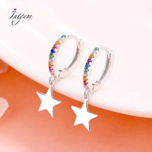 925 Silver Earrings Colored Zircon Star Ear Hook Jewelry Gift