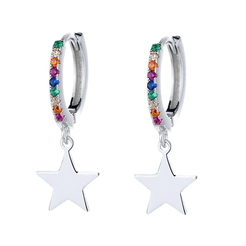 925 Silver Earrings Colored Zircon Star Ear Hook Jewelry Gift