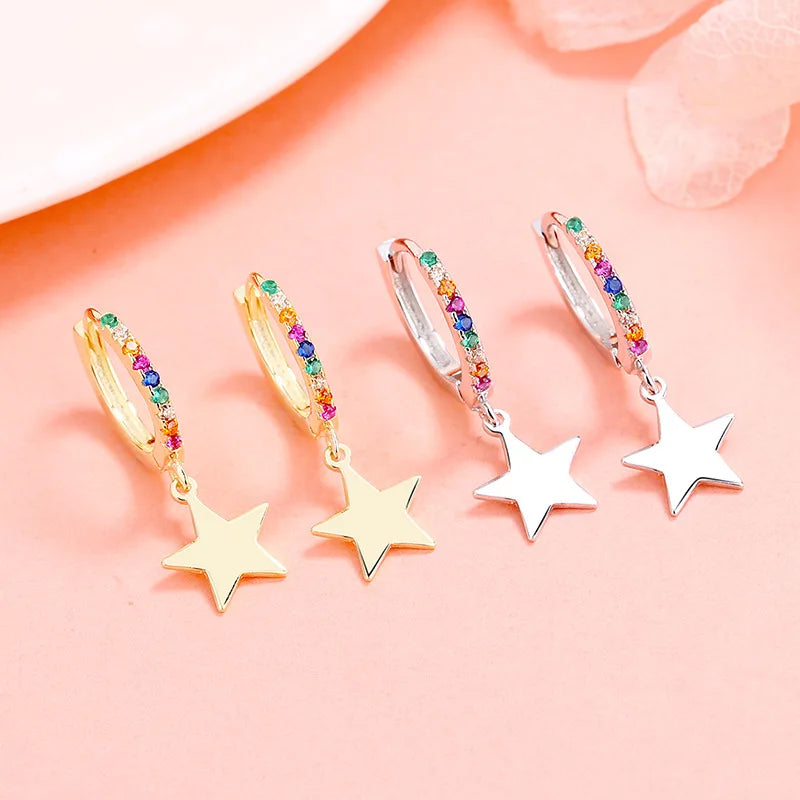 925 Silver Earrings Colored Zircon Star Ear Hook Jewelry Gift