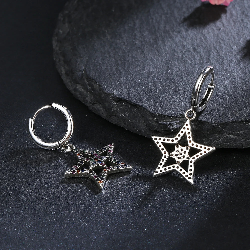925 Silver Colorful Zircon Star Drop Earrings