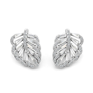 925 Silver Leaf CZ Zircon Stud Earrings Engagement Jewelry