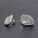 925 Silver Leaf CZ Zircon Stud Earrings Engagement Jewelry