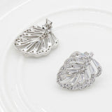 925 Silver Leaf CZ Zircon Stud Earrings Engagement Jewelry