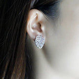925 Silver Leaf CZ Zircon Stud Earrings Engagement Jewelry