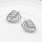 925 Silver Leaf CZ Zircon Stud Earrings Engagement Jewelry