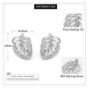 925 Silver Leaf CZ Zircon Stud Earrings Engagement Jewelry