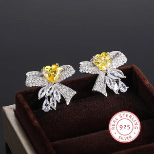 925 Silver Earrings Yellow Zircon Elegant Jewelry Gift