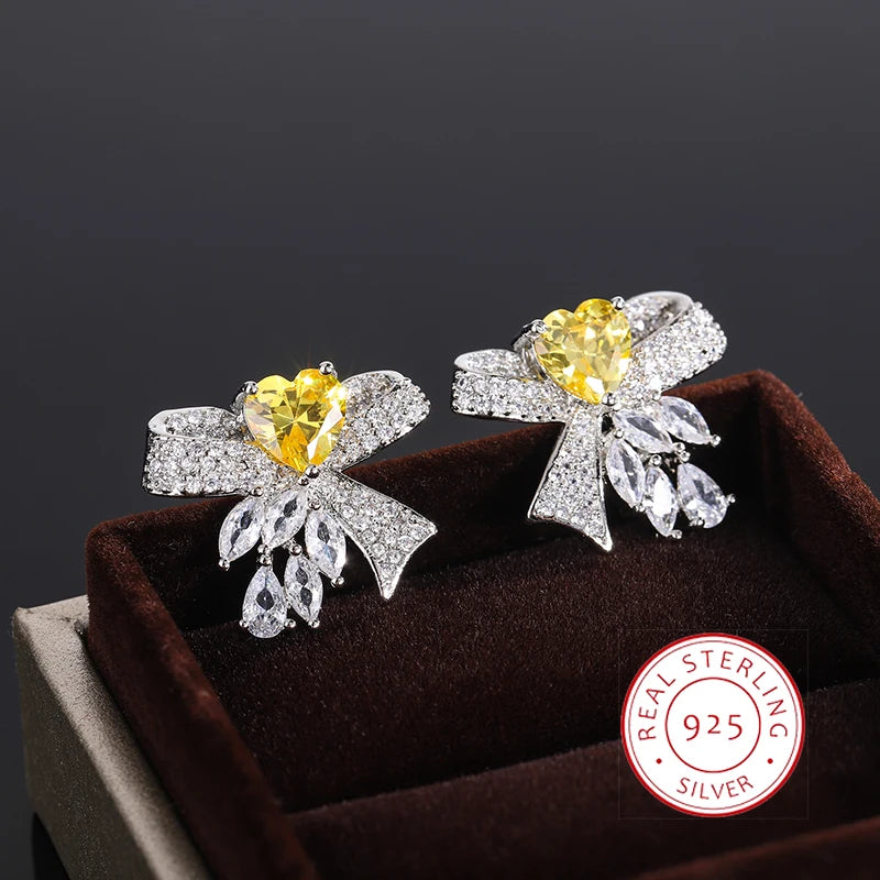 925 Silver Earrings Yellow Zircon Elegant Jewelry Gift
