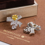 925 Silver Earrings Yellow Zircon Elegant Jewelry Gift