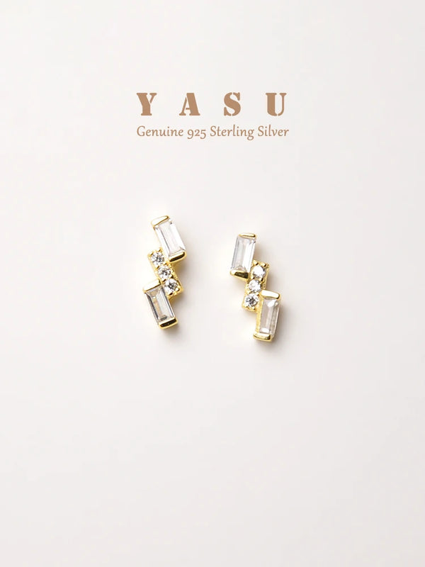 925 Silver Geometric Crystal Stud Earrings for Women