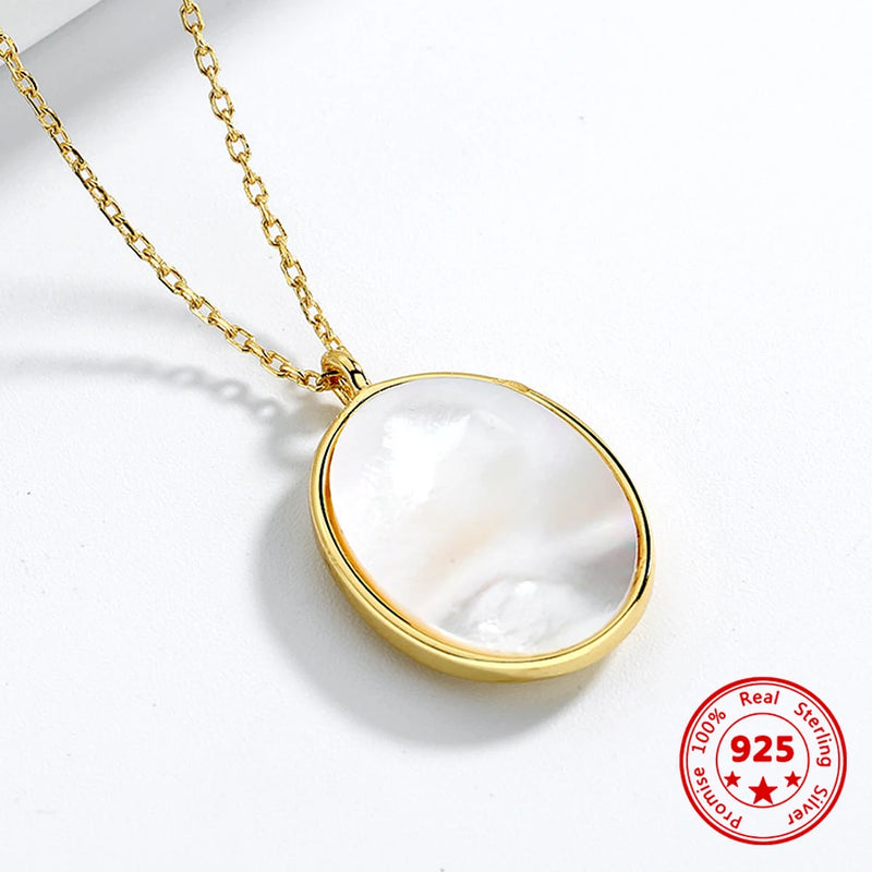 925 Silver Mother Of Pearl Shell Pendant Necklace Holiday Party Gift