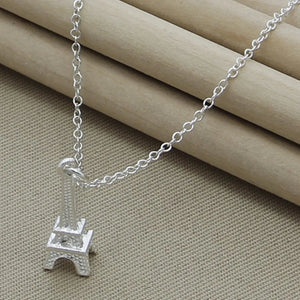 925 Silver Eiffel Tower Pendant Necklace Women Charm Jewelry