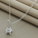 925 Silver Eiffel Tower Pendant Necklace Women Charm Jewelry