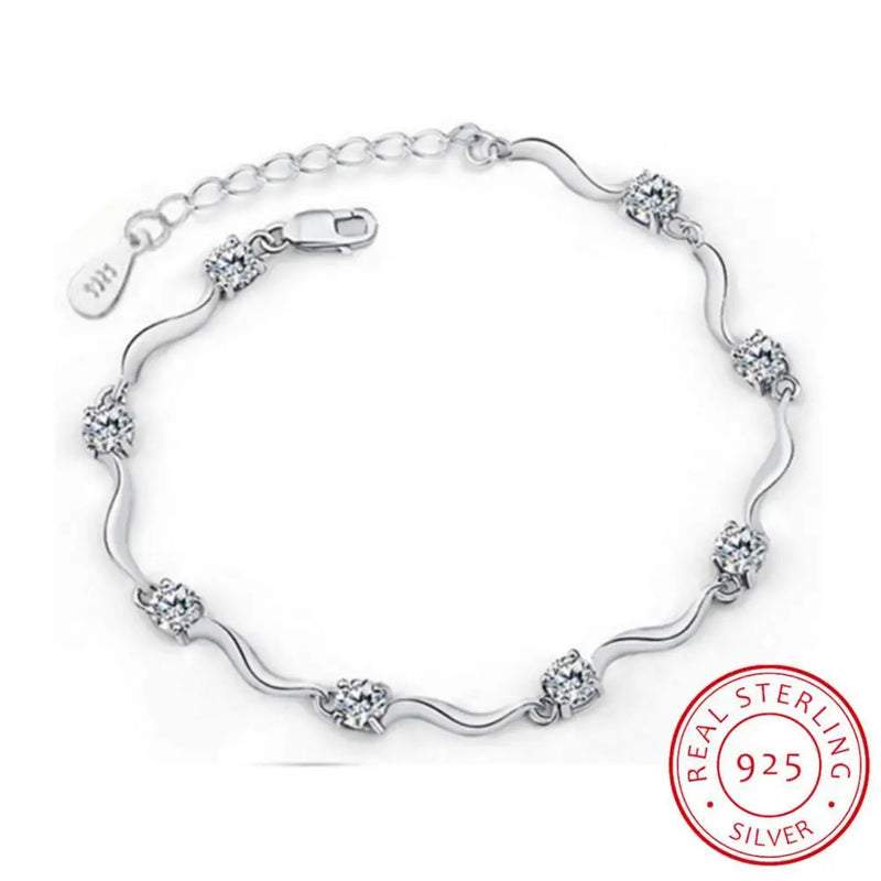 925 Silver Crystal Zirconia Bracelet for Women - Wedding Gift