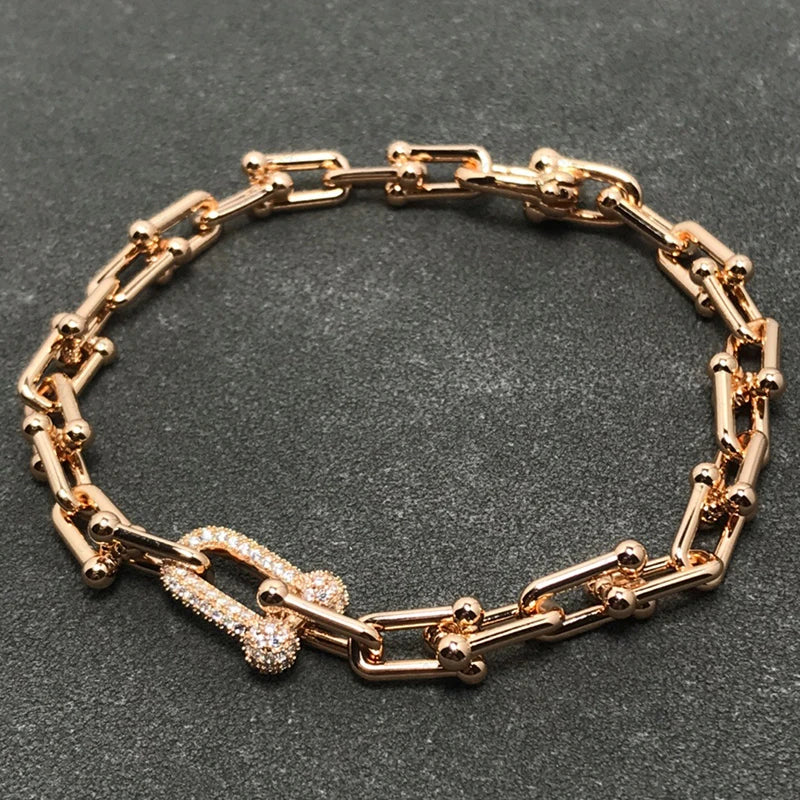 925 Silver Electroplating Rose Bracelet Women U Shape Lock Jewelry
