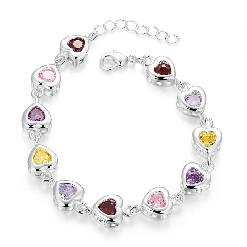 925 Silver Charm Bracelet Crystal Stone Drop Jewelry Women Wedding