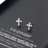 925 Silver Zircon Cross Stud Earrings Women Jewelry
