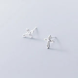 925 Silver Zircon Cross Stud Earrings Women Jewelry