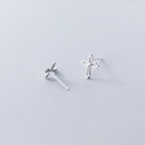 925 Silver Zircon Cross Stud Earrings Women Jewelry