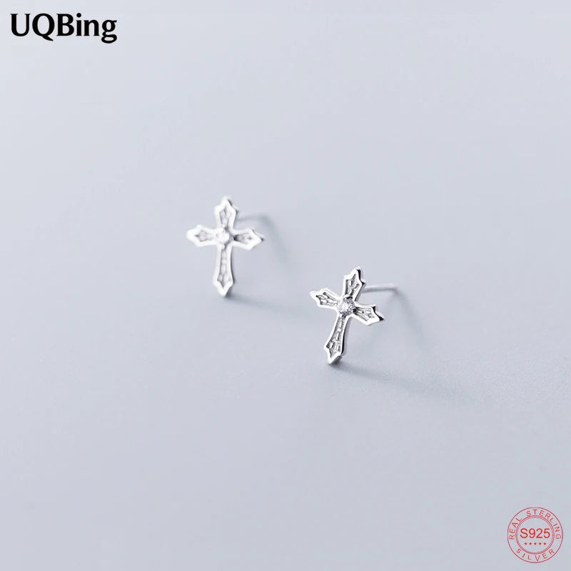 925 Silver Zircon Cross Stud Earrings Women Jewelry