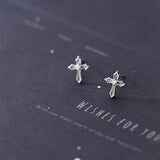 925 Silver Zircon Cross Stud Earrings Women Jewelry