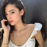 925 Silver Diamond Heart Necklace Zircon Choker Wedding Gift