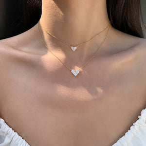 925 Silver Diamond Heart Necklace Zircon Choker Wedding Gift