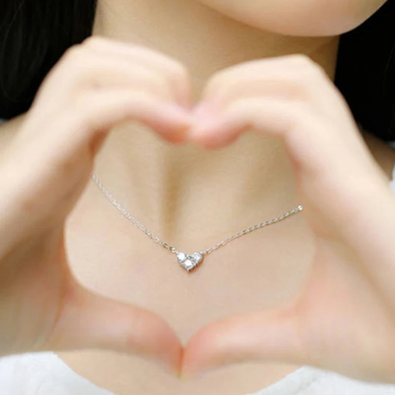 925 Silver Diamond Heart Necklace Zircon Choker Wedding Gift