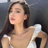 925 Silver Diamond Heart Necklace Zircon Choker Wedding Gift
