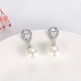 925 Silver Pearl Stud Earrings Sweet Wedding Ear Jewelry Women